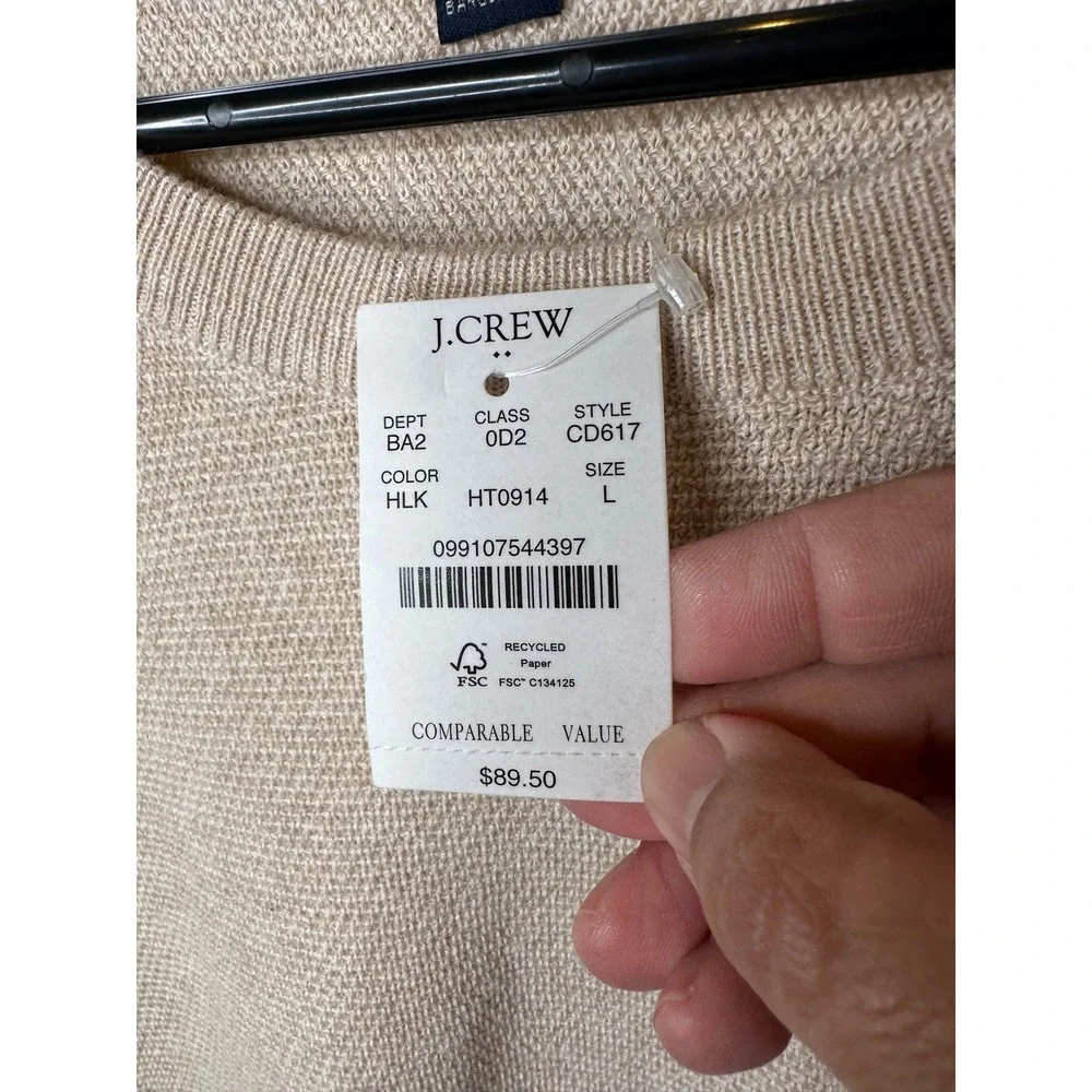 J.Crew Mens Textured Cotton Crewneck Sweater Beige CD617 Raglan Pullover L NEW